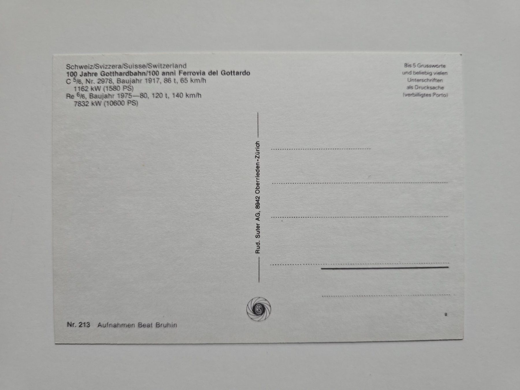 Cartoline postali: AK Bahnen 100 Jahre Gotthardbahn alt – Usato da Dättlikon venduto da Wundertuete_ 1
