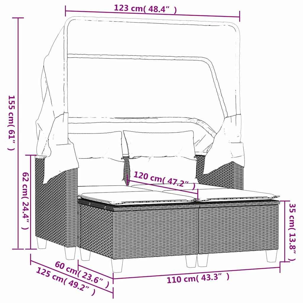 Sedie a sdraio: Gartensofa 2-Sitzer mit Dach und Hockern Grau Poly Rattan – Nuovo e nell'imballaggio originale da Zug venduto da Cheap-Shop 3