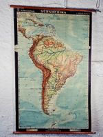 Vintage Wandkarte Rollkarte Landkarte Südamerika 1954