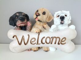 Deko Figur Welpen Welcome Knochen Polyresin guter Zustand