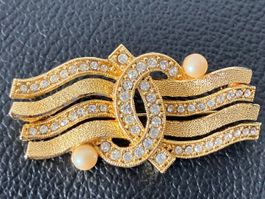 Broche Vintage En Metal Dore Avec Strasse