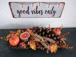 🍂Herbstzauber Tisch deko in Baumrinde good vibes only