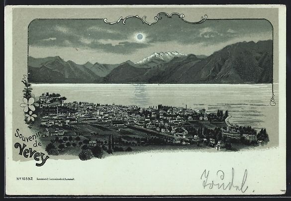 Ansichtskarten: Mondschein-Lithographie Vevey, Stadtansi – Gebraucht aus Berlin von bartko-reher