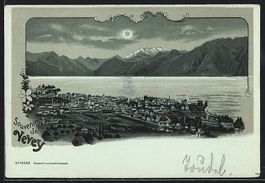 Mondschein-Lithographie Vevey, Stadtansi