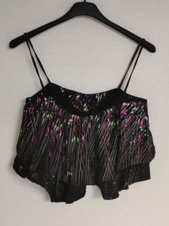 Schwarzes Sommer Crop Top mit buntem Muster Gr. S
