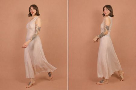 1940s Light Pink Silk Night Gown - Size S
