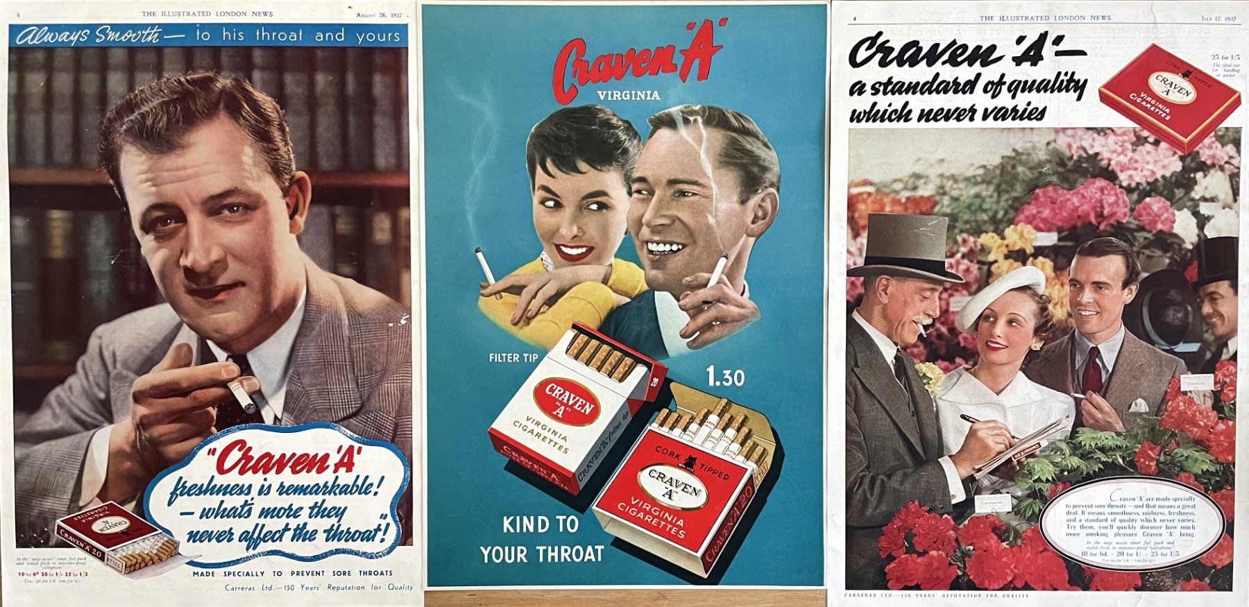 Foto & Immagini: Craven "A" Cigarettes - 3 alte Werbungen/Publicitéss 1937/58 – Usato da Savagnier venduto da Ne2065 1