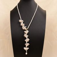 Mina weiss Blume Perlen Halskette Echt Collier Perle blanche