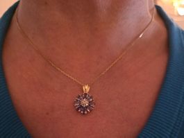 585 Gold Kette & Tansanit Diamanten Anhänger Gratis Versand