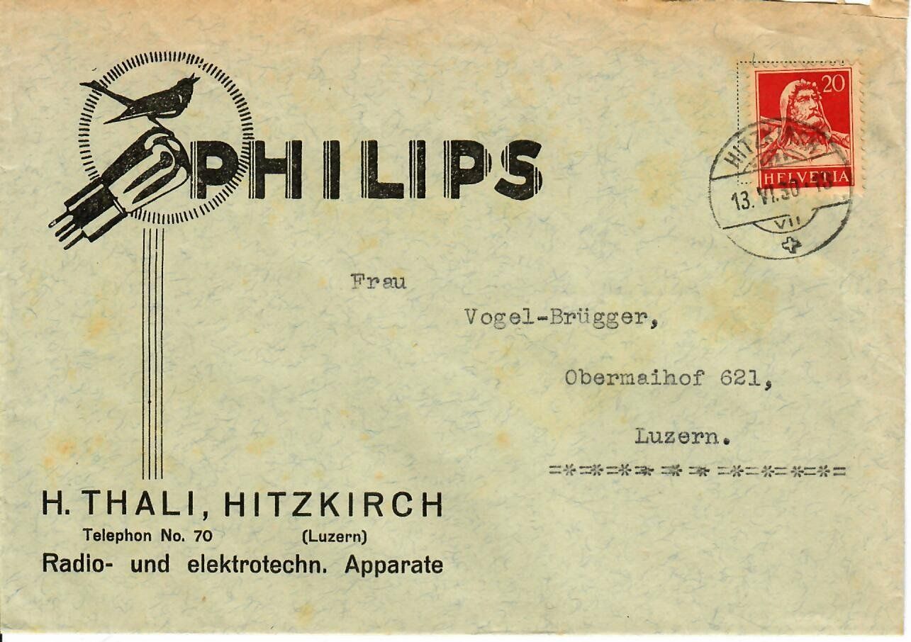 Tutti i francobolli: Brief, Philips - H. Thali Hitzkirch 1930 – Usato da Hochdorf venduto da Ziegel-16