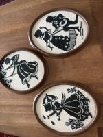Stickerei Ovalrahmen Set 3 Stck schwarz weiss Damen Motiv