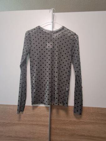 Top manches longues transparent gris à pois noir, taille S