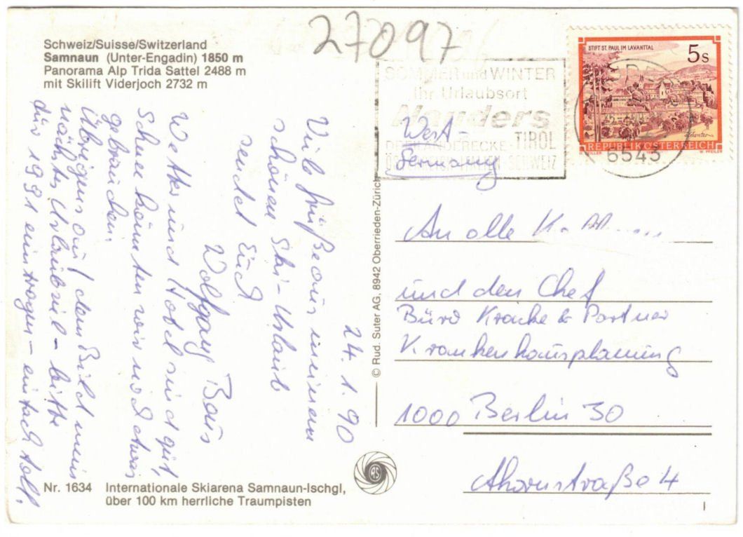 Cartoline postali: Samnaun - 3 Bild AK Alp Trida – Usato da Binningen venduto da Mountainrider 1
