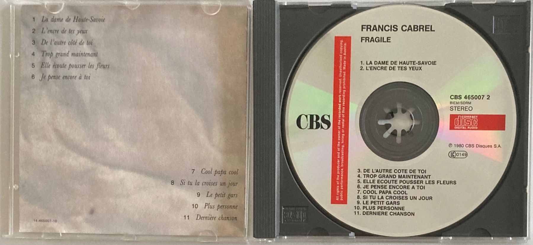 CD: FRANCIS CABREL - FRAGILE – Usato da Poliez-Pittet venduto da Newtown-Records 2