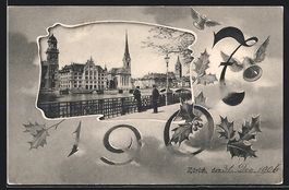 Zürich, Uferpartie mit Kirche, Jahresza