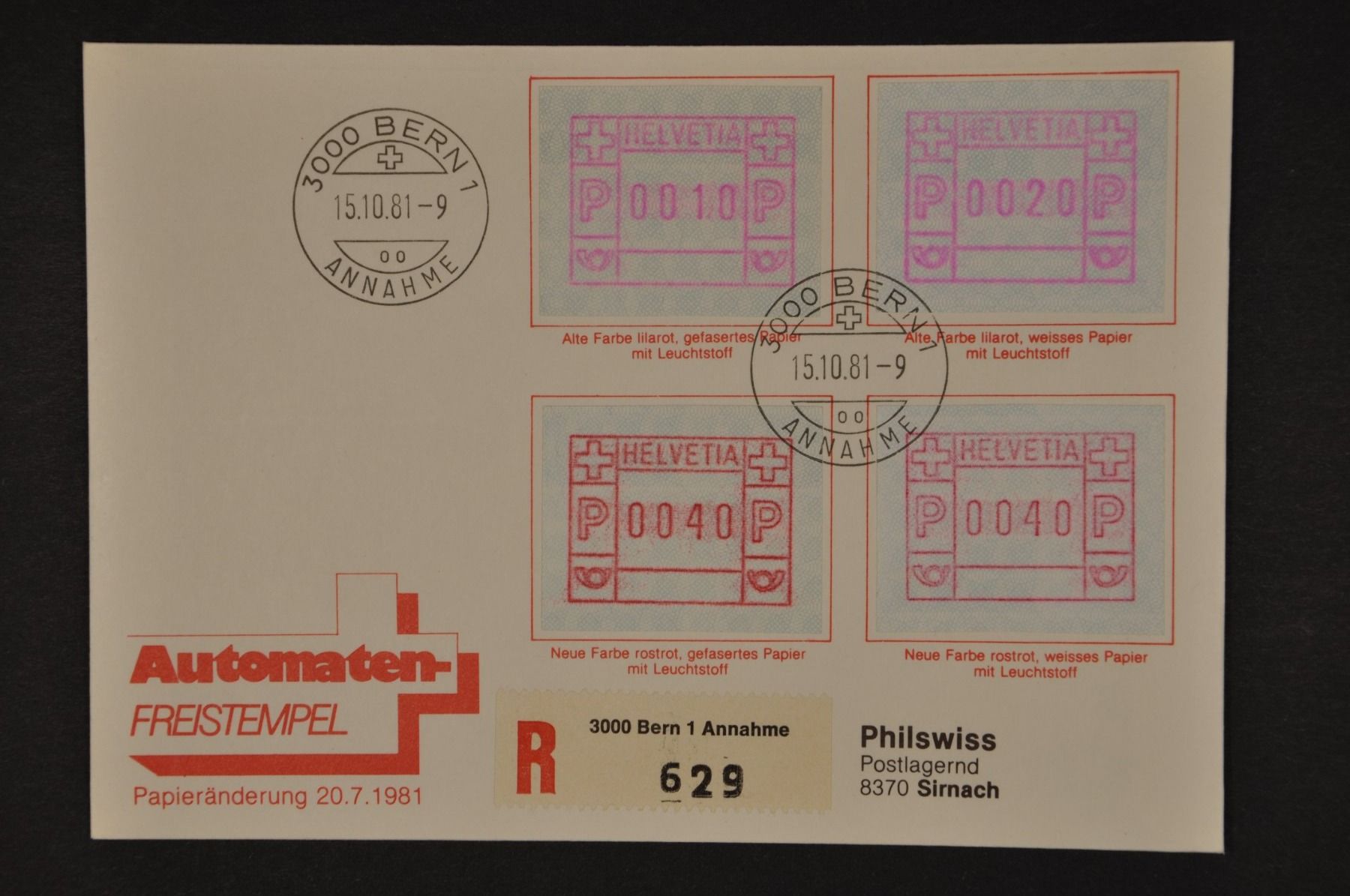 Tutti i francobolli: ATM 1981 verschiedene Papiere – Usato da Wolfhalden venduto da Zinauktion