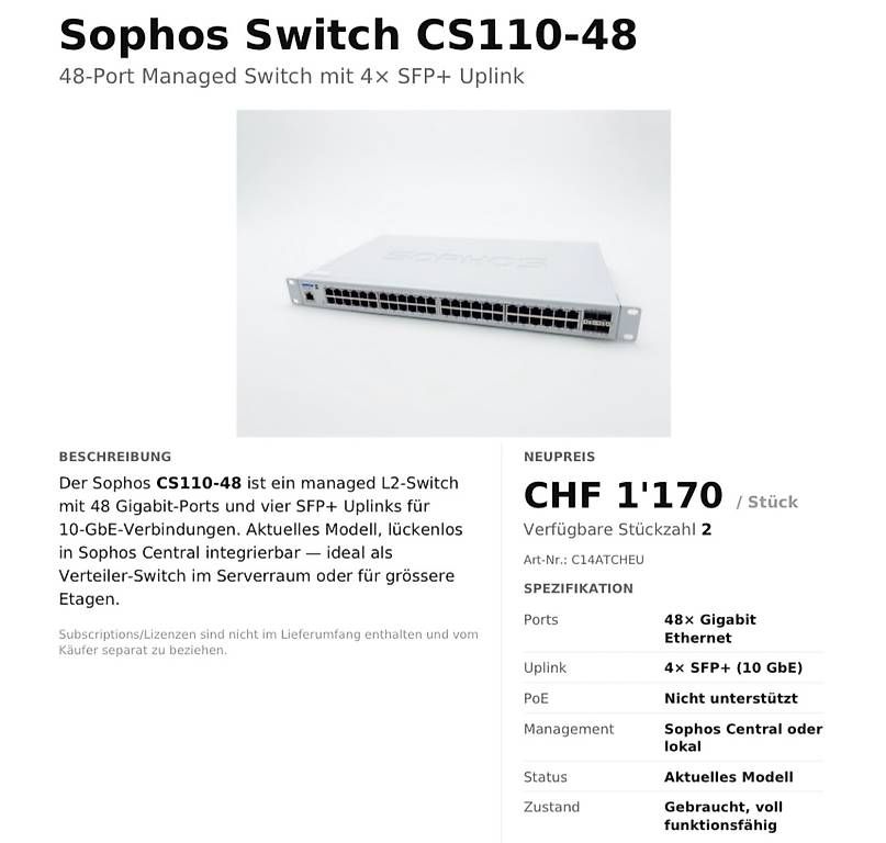 Firewall: Sophos Switch CS110-48 – Usato da Basel venduto da AlexanderBE