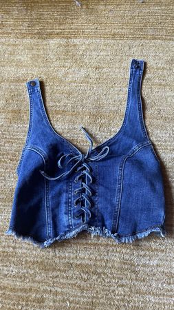 Missue Denim Crop Top Lace Up Front Size XS