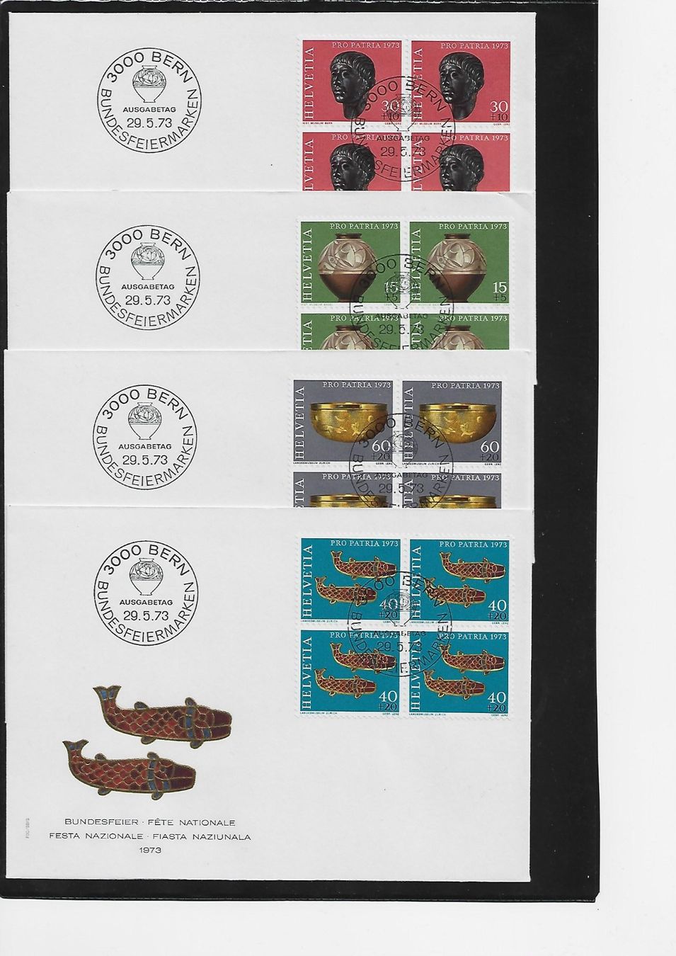 Tutti i francobolli: 1973  PP 4x FDC 4 er – Usato da Rheinau venduto da loxis