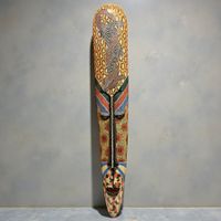 Grand masque Tiki authentique, sculpté et peinte à la main