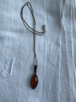 925 Silber Halskette mit echtem Bernstein-Anhänger