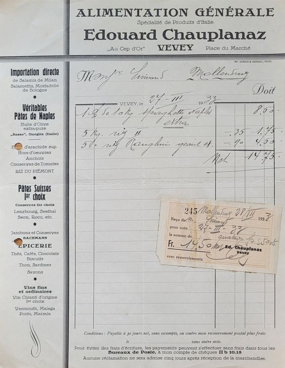 FACTURE 1928 LAIT BEURRE OEUFS VINCENT AUTEUIL PARIS old bill Rechnung 8 EUR 8,00 - FR