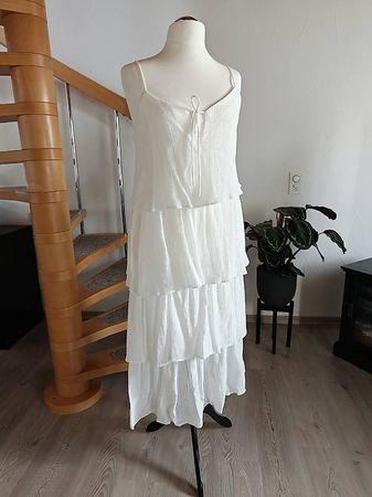 OBJECT ASOS weisses Boho Stufenkleid 44 Plissee mit Volants