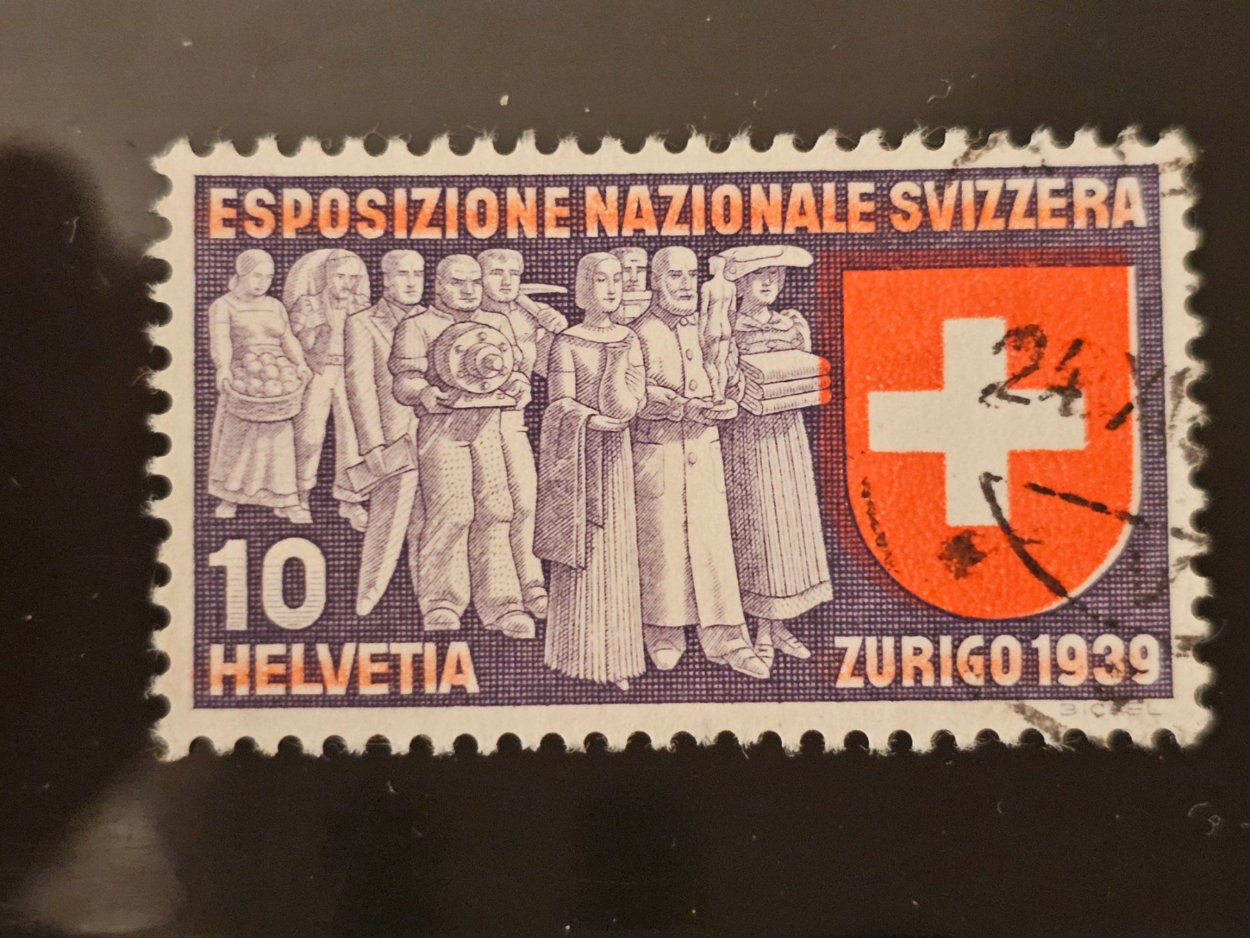 Tutti i francobolli: CH 1939 Plattenfehler N° 225.2.01B Kat. Fr, 21.-- – Usato da Monte Carasso venduto da giave
