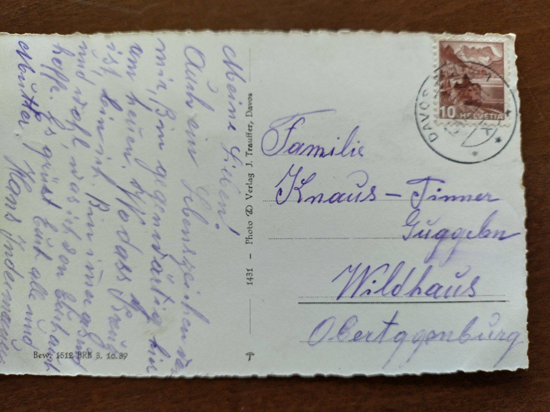 Cartoline postali: Alte Postkarte Davos-Dorf mit Dischmatal 1955 – Usato da Wildhaus venduto da Hukwildhaus 2