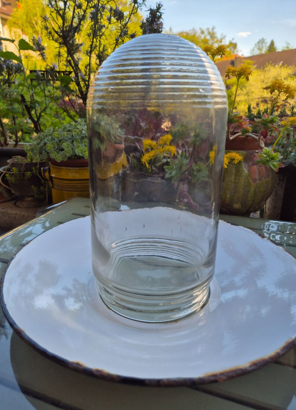 Lampade: Vintage Stalllampe, Glas-Schirm mit Emaille Reflektor – Usato da Bern venduto da aronari 3