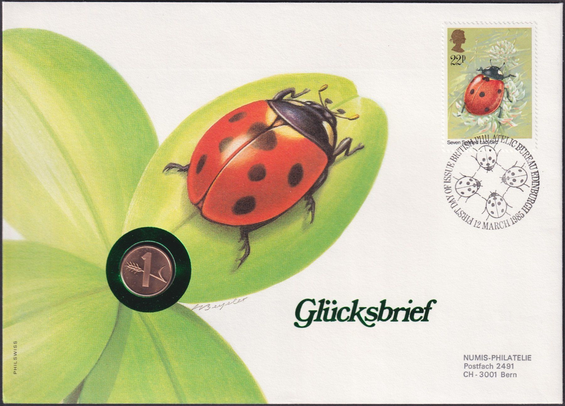 Tutti le monete: 1985, Numisbrief/Münzbrief "Glücksbrief" mit 1 Räppler. – Usato da Sursee venduto da Luzernerraute