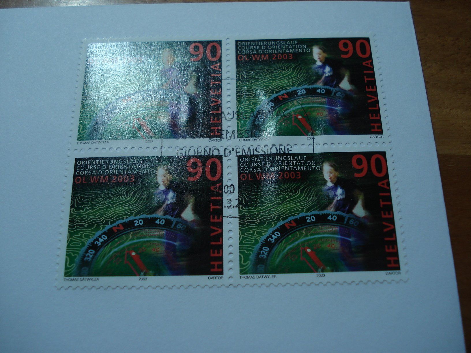 Tous les timbres: Orientierungslauf-WM, 2003, FDC Einzel + 4erblock – D'occasion à Niederwil AG par morostahu