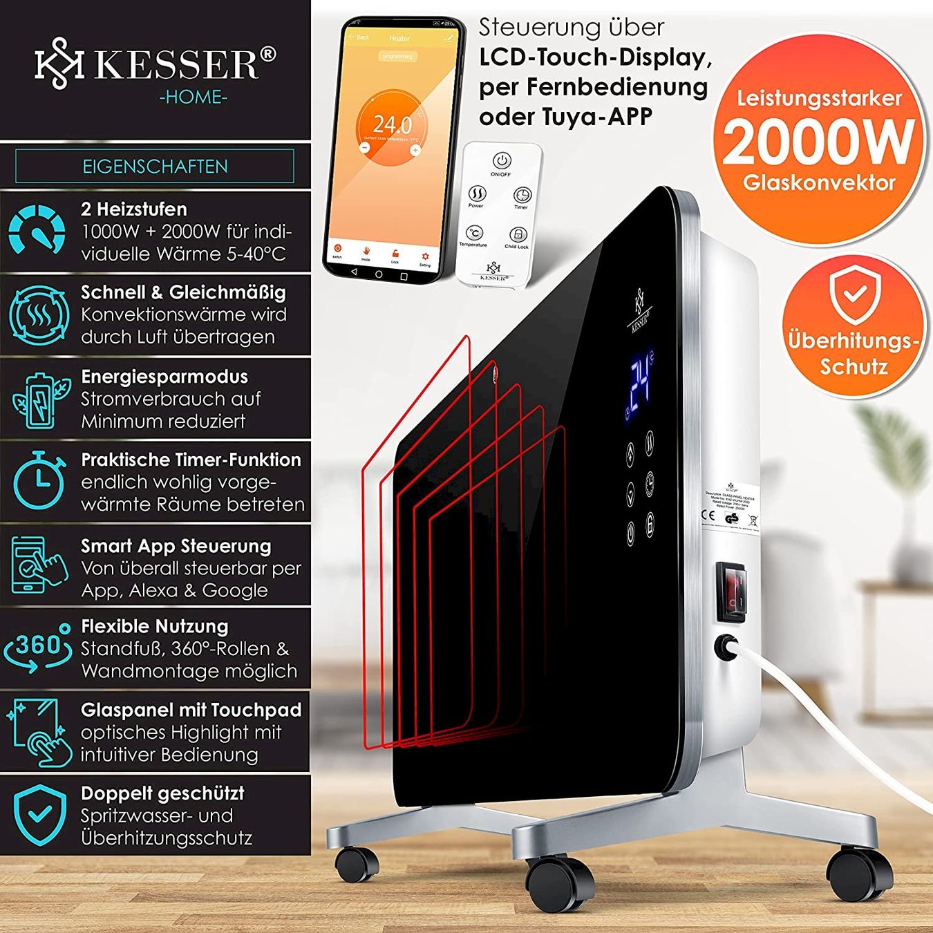 Heizgeräte: Kesser Elektro Glasheizung 2000W schwarz – Neu und originalverpackt aus Bottighofen von zaap 2