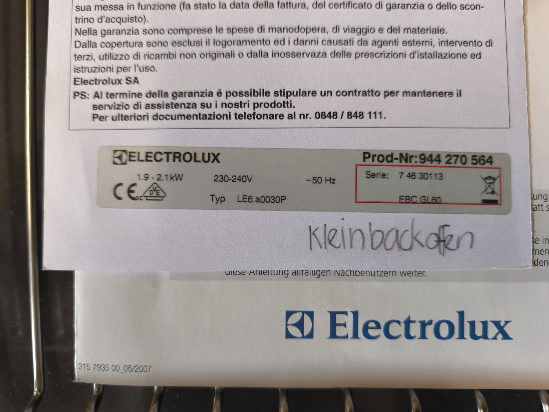 Electrolux Forni: Elektrolux Bachofen klein – Usato da Niederwil SG venduto da Thaliban 3