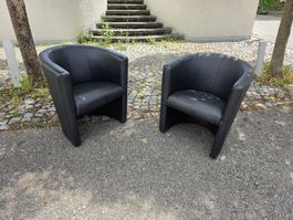 2x Sessel Schwarz Kunstleder, moderne Sitzmoebel 