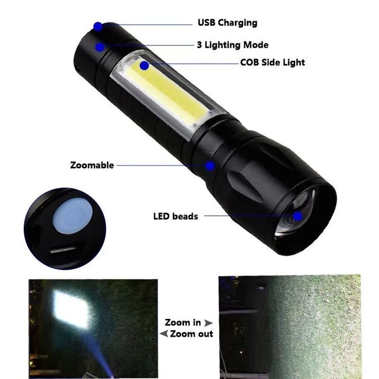 3x Mini LED Taschenlampe COB Laterne Wasserdicht USB 2000lm 7