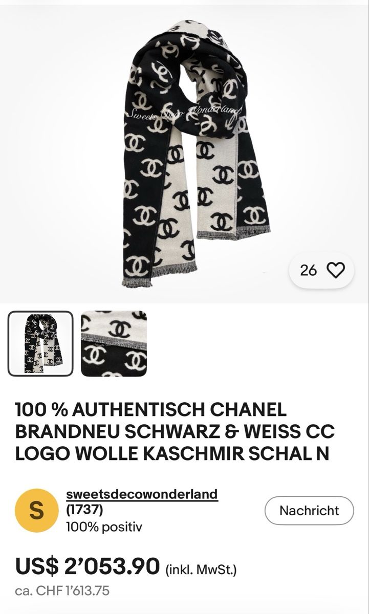 Chanel Foulards, Tücher & Schals: Chanel CC Logo Black and White Reversible Wool Scarf – Neu (gemäss Beschreibung) aus Zürich von Mariposa2004 2