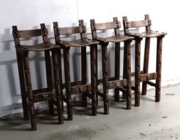 Lot de 5 tabourets de bar rustiques en bois massif