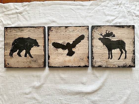 Poster & Bilder: Bilder-Set Bär Adler Elch Holz-Optik – Gebraucht aus Suhr von TamWi
