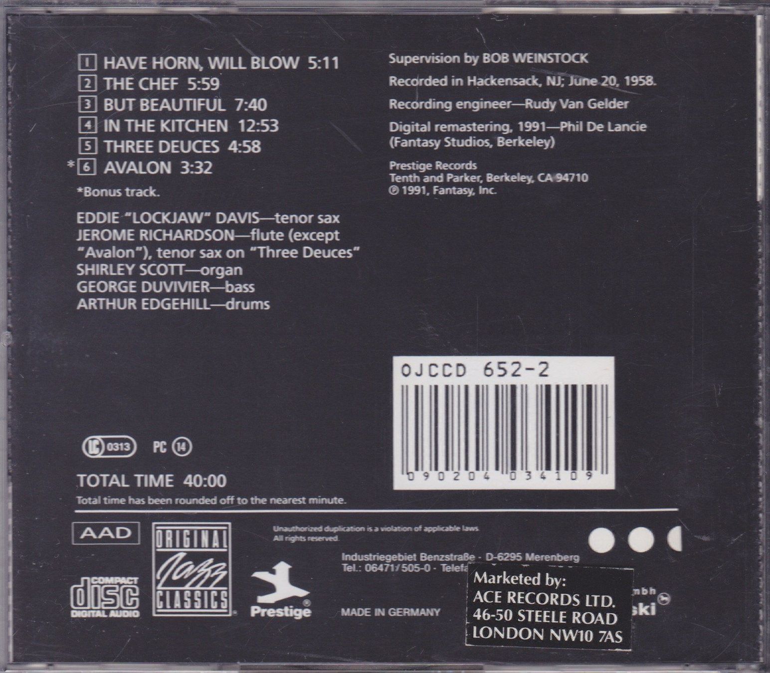 CD: EDDIE "LOCKJAW" DAVIS - COOKBOOK VOL. 1 – Usato da Lausanne venduto da sbar224 1