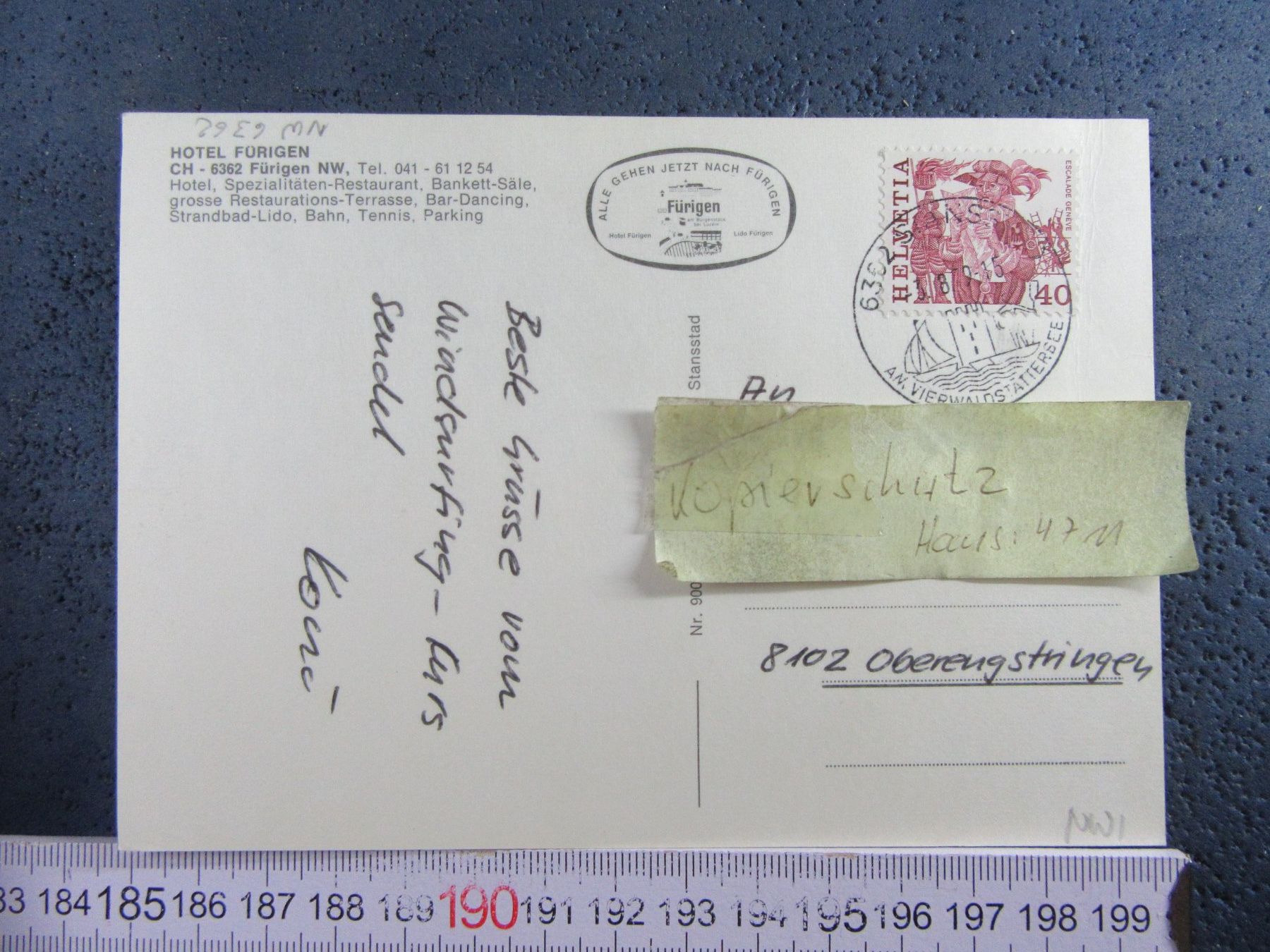 Cartoline postali: FÜRIGEN HOTEL AK ONW – Usato da Ettingen venduto da Hausi4711 1