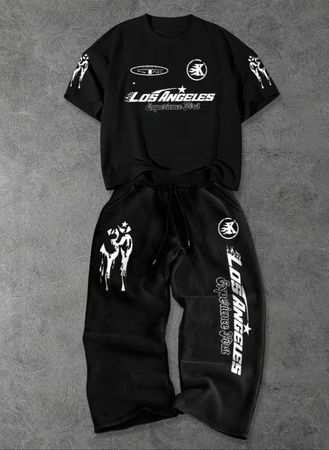 Ensemble t-shirt et pantalon noir Los Angeles été 