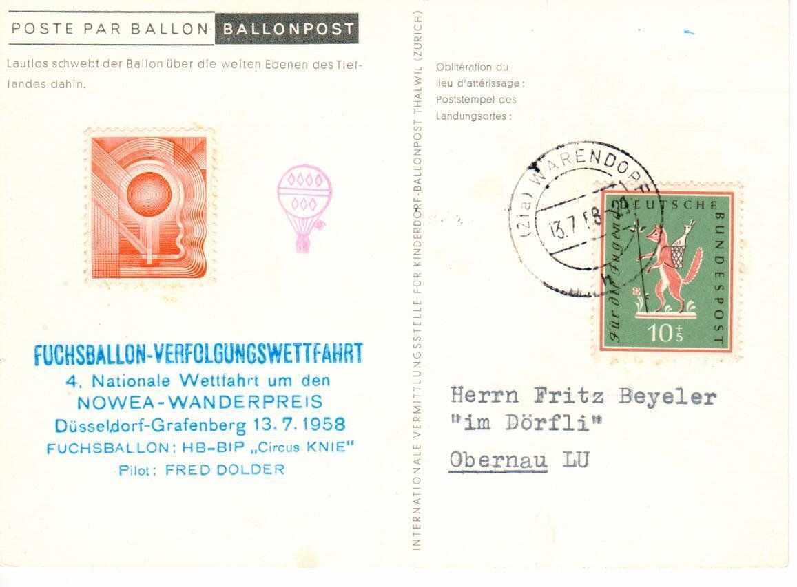 Cartes postales: Ballonpostkarte – D'occasion à Wolhusen par Curver9 1