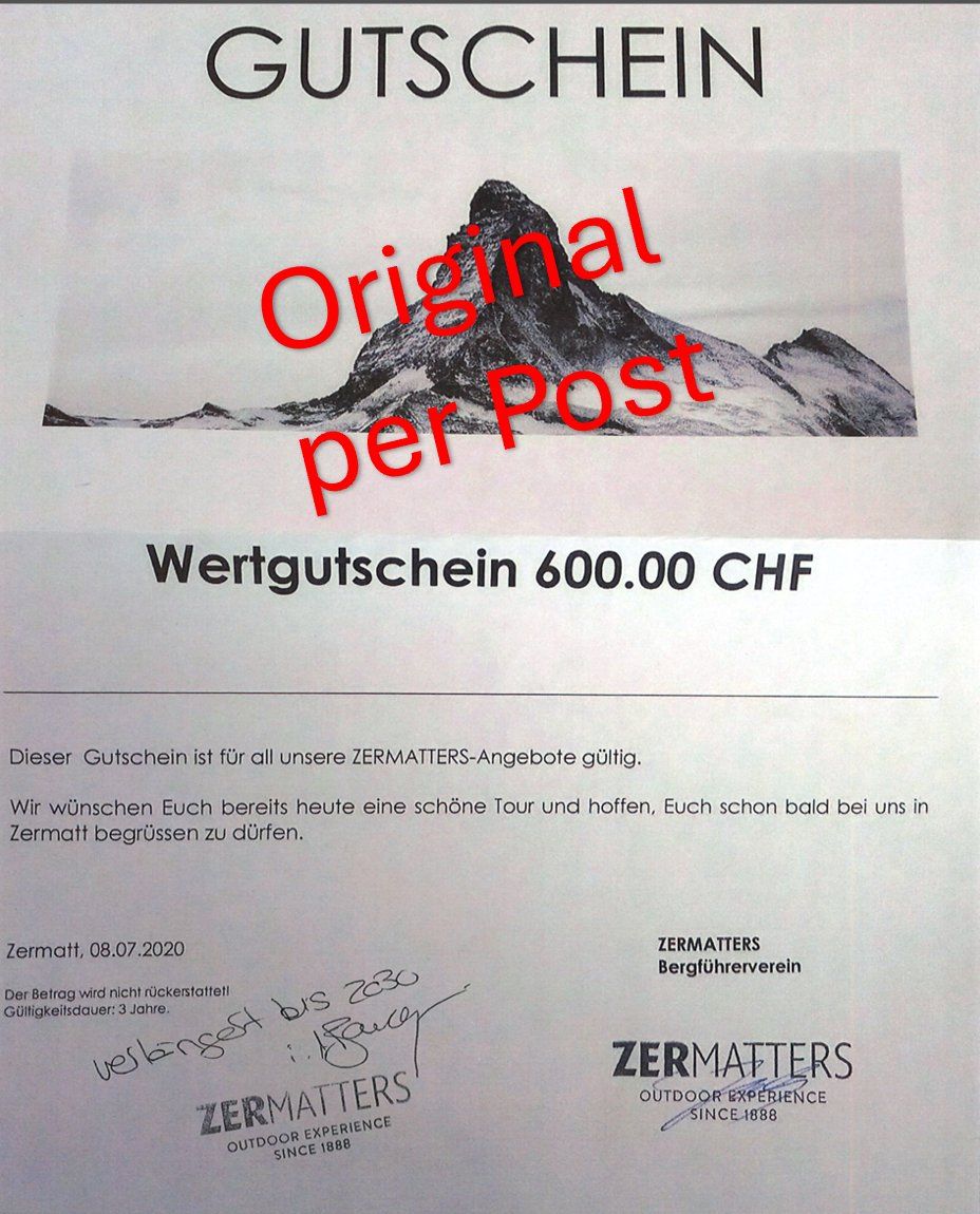 Buoni: Gutschein ZERMATTERS – Nuovo (secondo la descrizione) da Ruswil venduto da koch-matthias