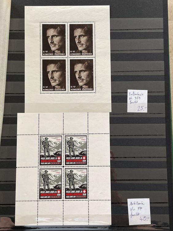 Tutti i francobolli: Timbres militaires: 13 blocs / feuillets cote environ 500.- – Usato da Bôle venduto da Frouz 2