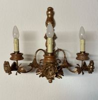 Antike Wandlampe 3-flammig, Gold, Holz, Shabby Chic Look