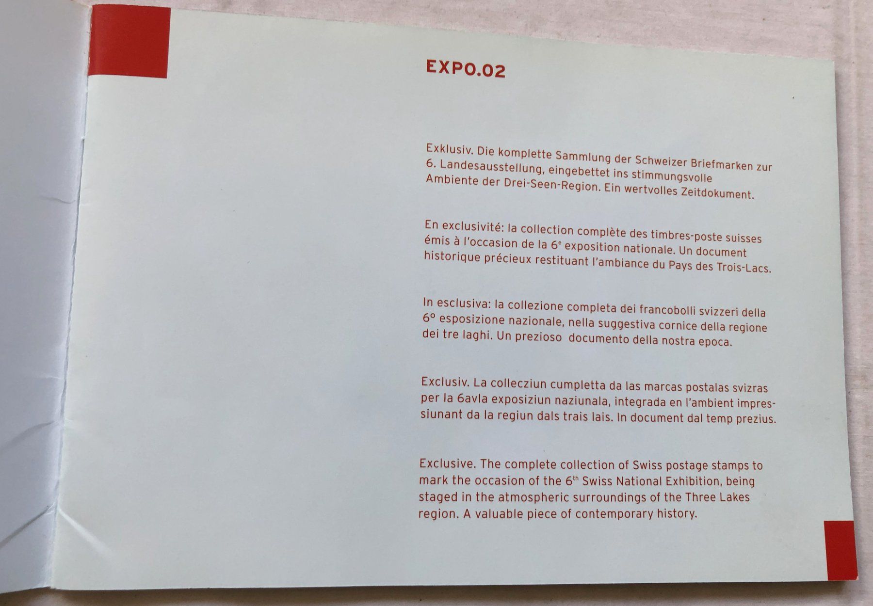 Tutti i francobolli: Sammelbroschüre - EXPO.02 - Briefmarken – Nuovo (secondo la descrizione) da Schaffhausen venduto da durruti 1