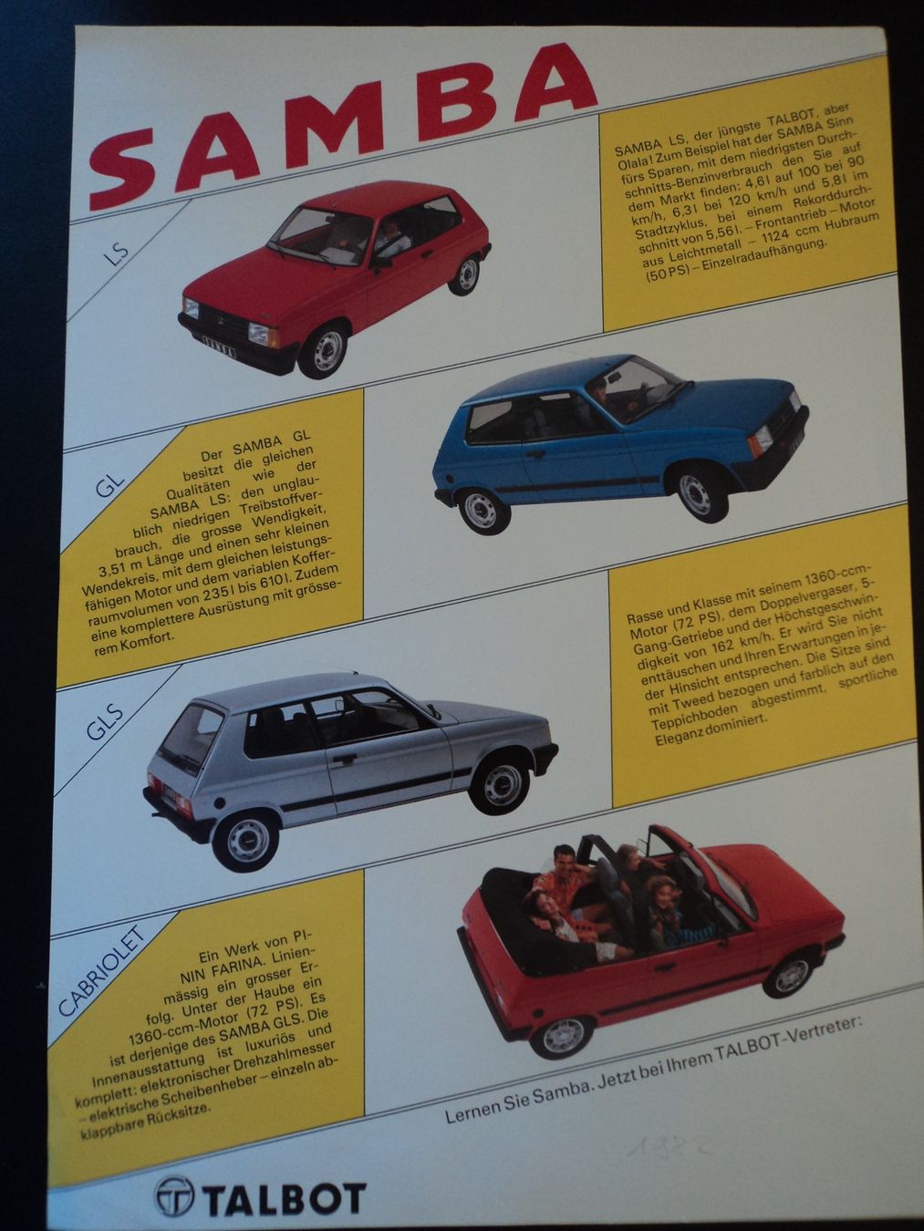 Talbot Documenti: Prospekt Talbot Samba – Usato da Schwarzenburg venduto da modelCARama 1