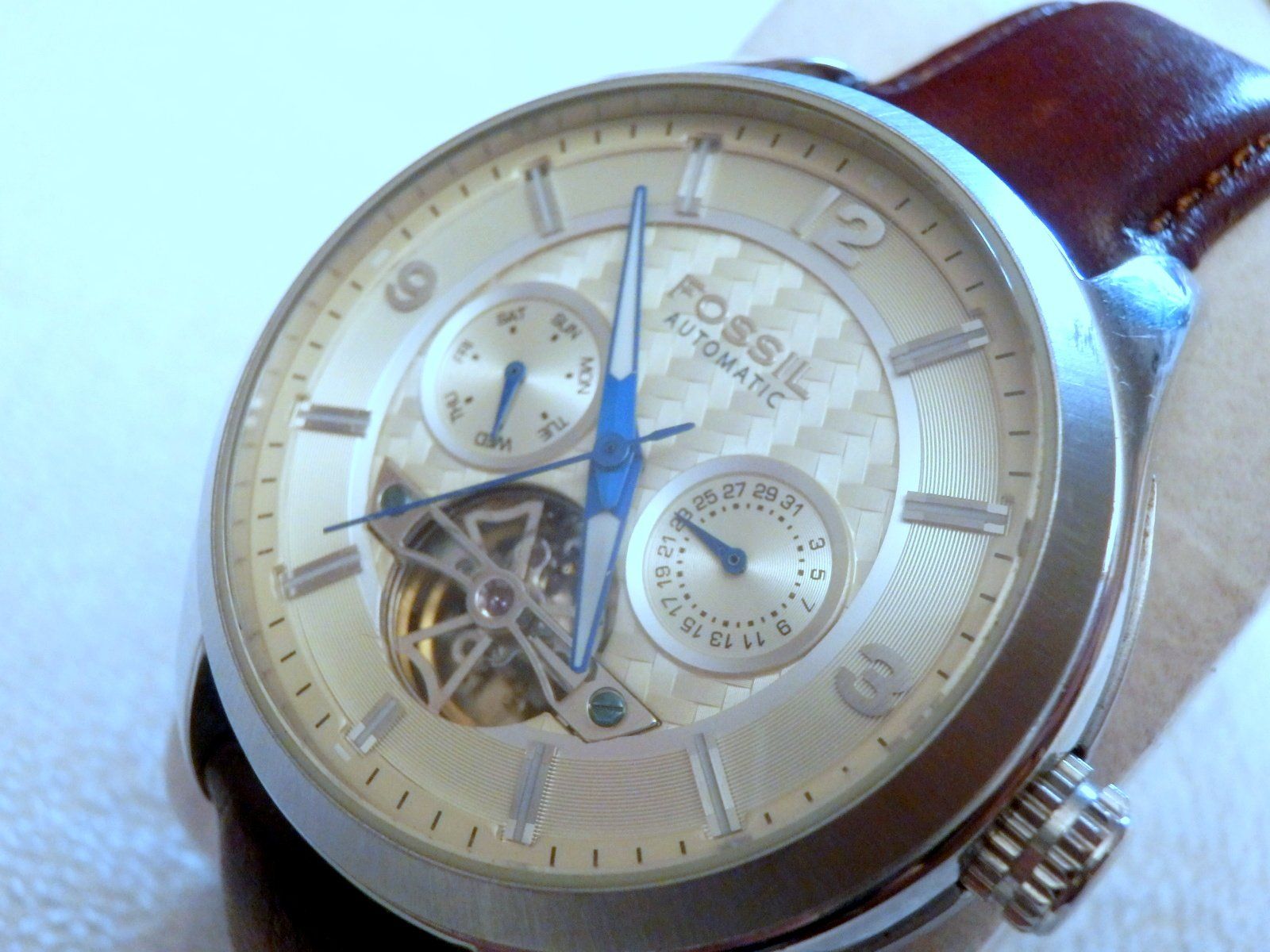 Fossil Uhren: Fossil, Automatic, Day Date, Glasboden mit Sicht auf Uhrwerk – Gebraucht aus Ueberstorf von dinbau 8