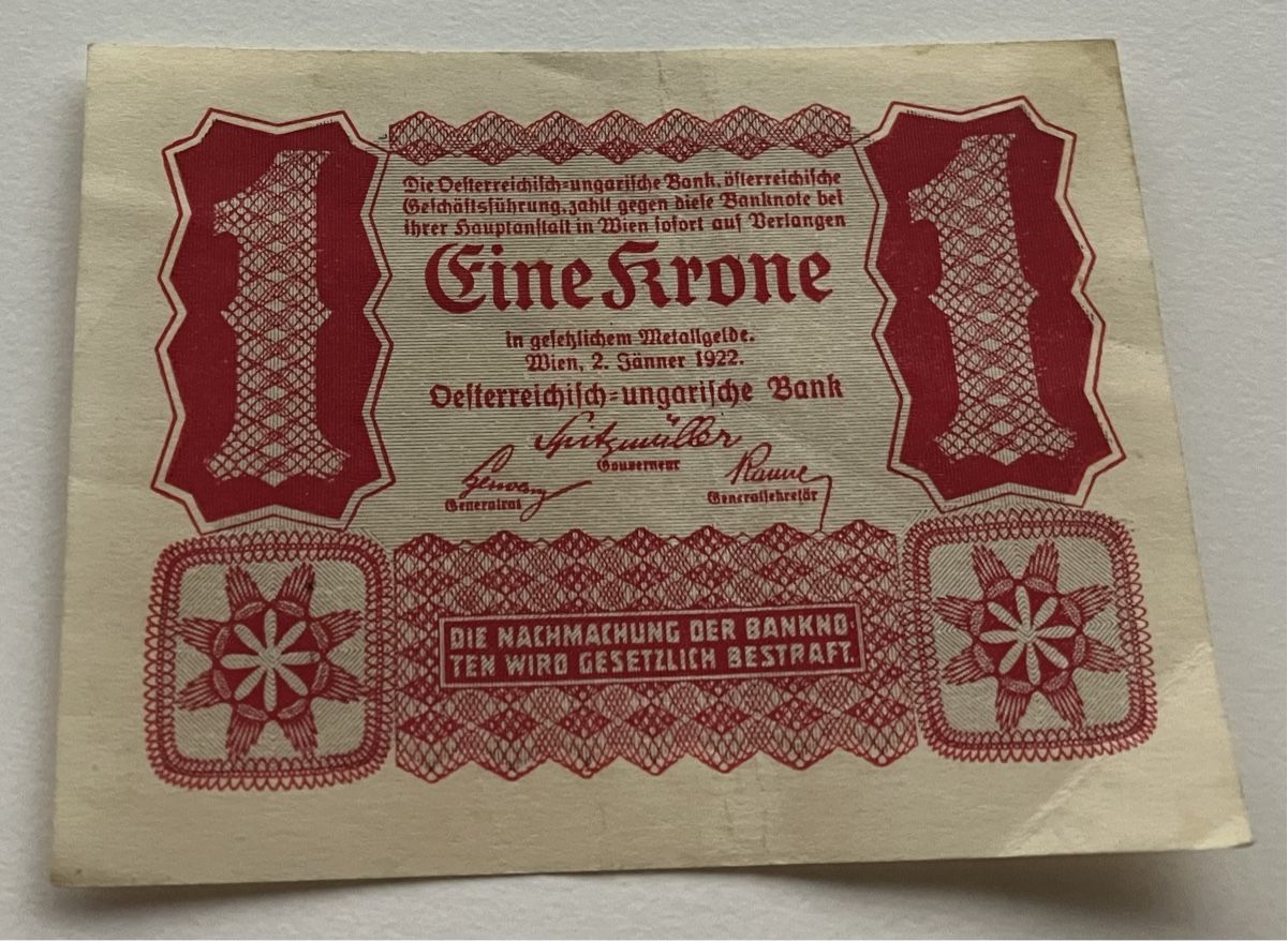 Banconote: Österreich 1 Krone 1922 – Usato da Algetshausen venduto da Carrhard
